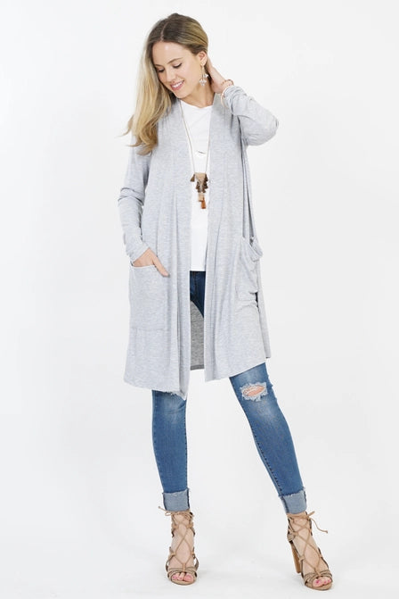 Zenana Mid-Thigh Slouchy Pocket Open Cardigan