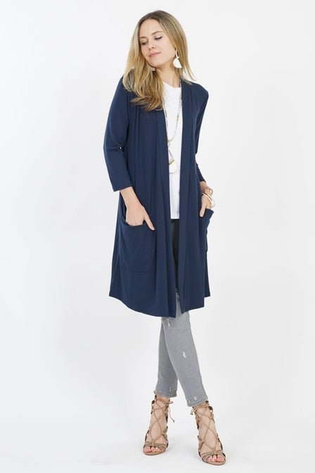 Zenana Mid-Thigh Slouchy Pocket Open Cardigan
