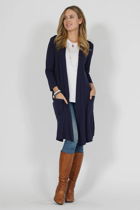 Zenana Mid-Thigh Slouchy Pocket Open Cardigan