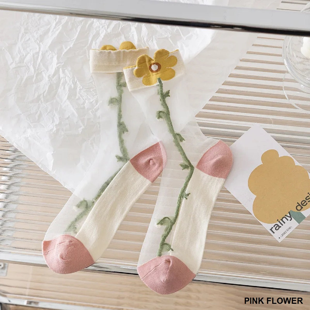 Enchanting Flower Sheer Socks