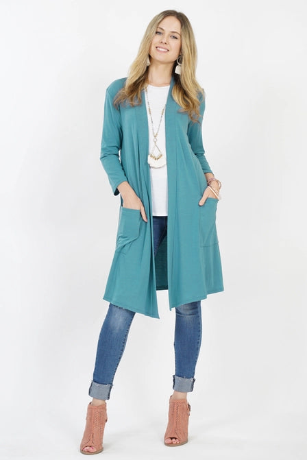 Zenana Mid-Thigh Slouchy Pocket Open Cardigan