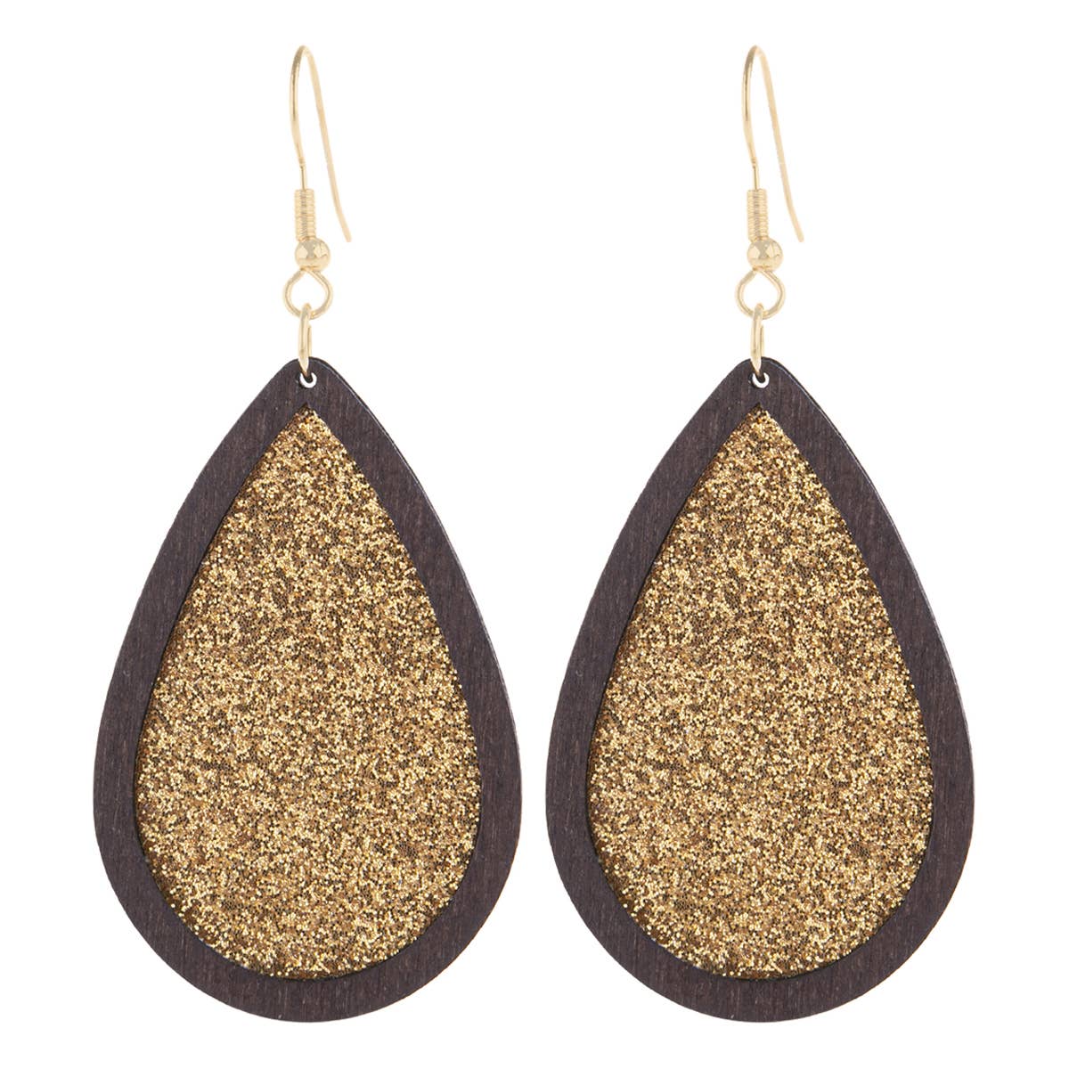 Glitter Wood Teardrop Hook Earrings