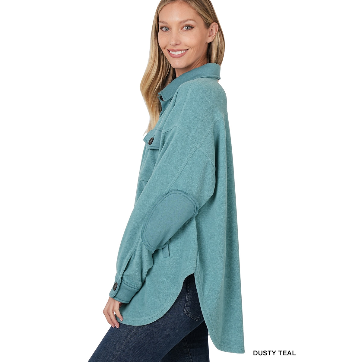 Zenana Oversized Fleece Shacket w/ Elbow Patch