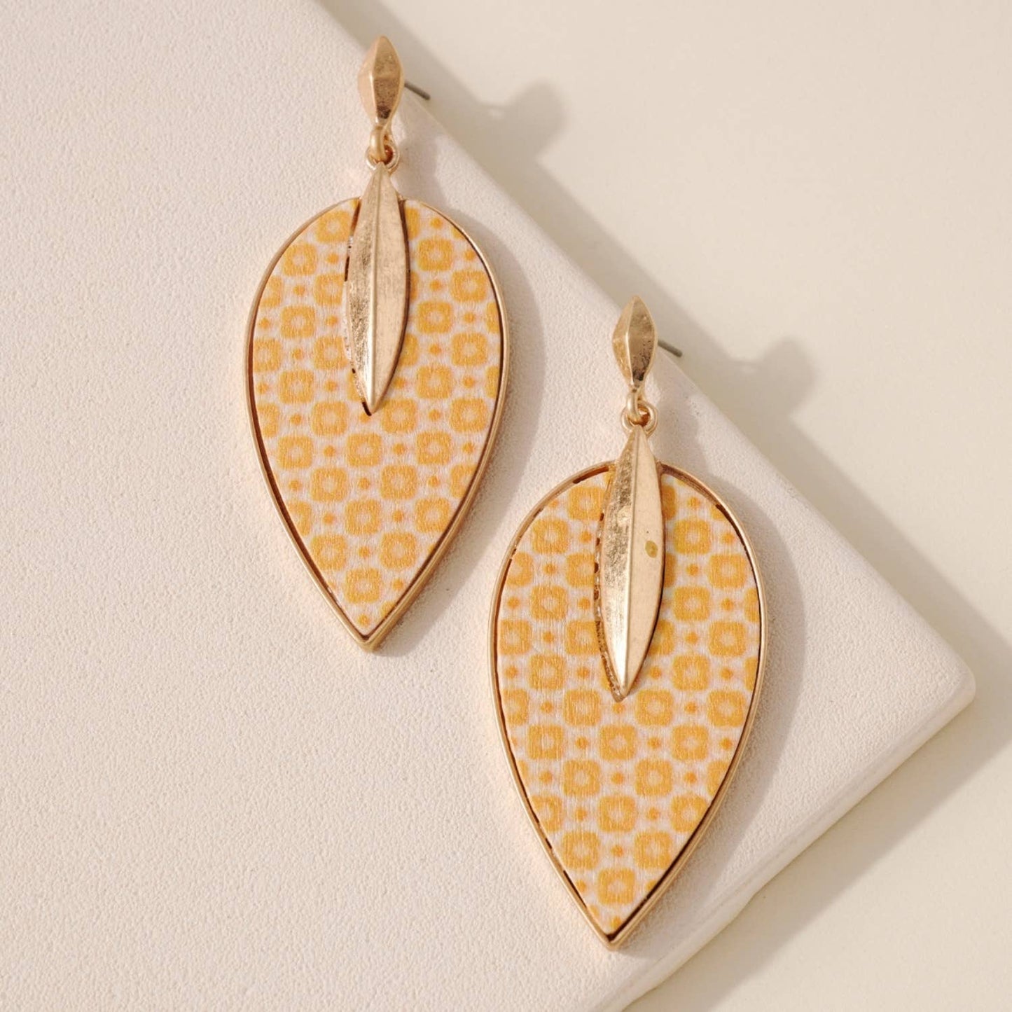 Leaf Shaped Wood Dangling Earrings