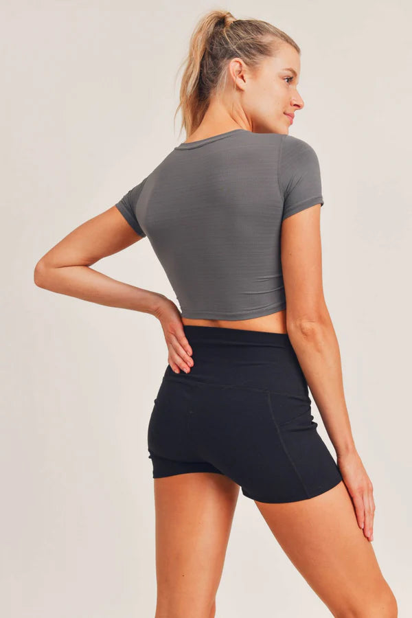 Mono B Cool-Touch Adjustable Perforated Ruched Cropped Top