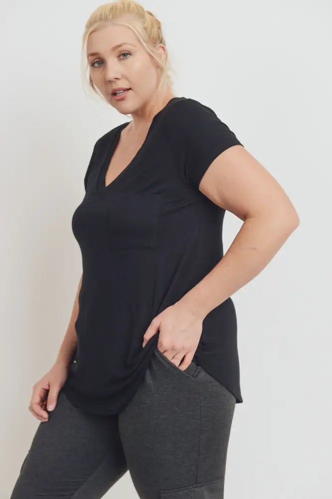 Mono B Longline Deep V-Neck Pocket Shirt (S-3XL)