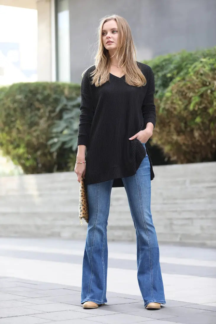 Zenana Brushed Thermal Waffle V-Neck Sweater
