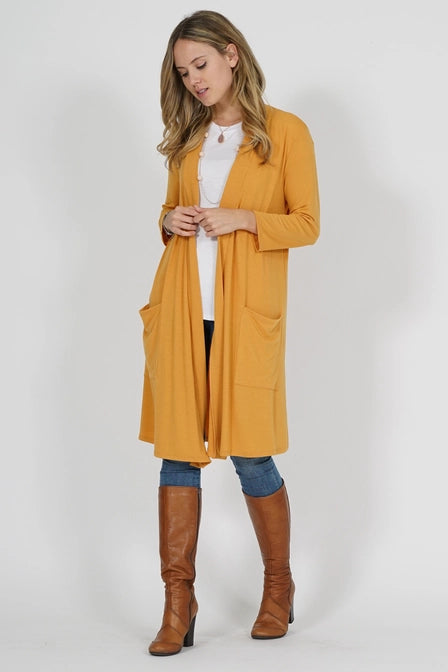 Zenana Mid-Thigh Slouchy Pocket Open Cardigan