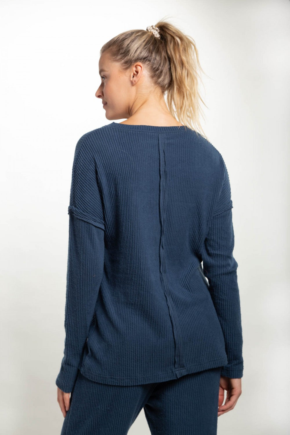 Mono B Ribbed Pullover with Notched Neckline, Chill Lounge Pants, or Chill Lounge Shorts Separates
