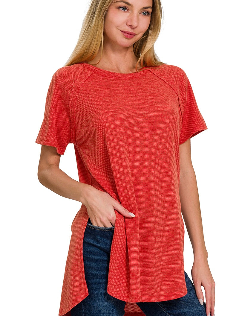 Zenana Melange Baby Waffle Short Sleeve Top (3 Colors)