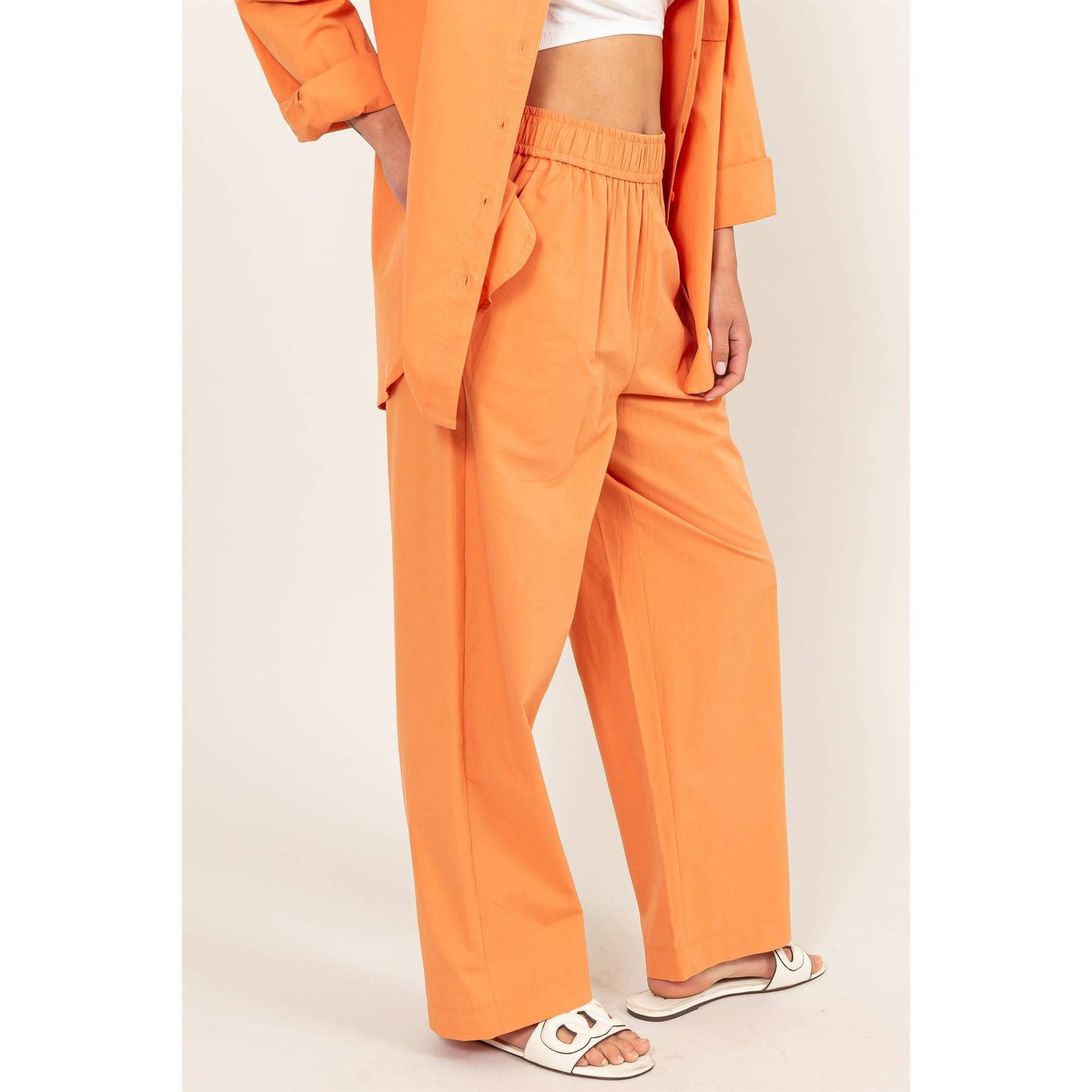 Poplin High Waist Wide Leg Pants