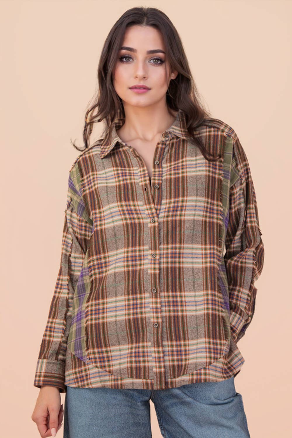 Plaid Detail Casual Shirt Top