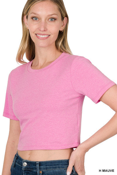 Zenana Cotton Short Sleeve Round Neck Cropped Top