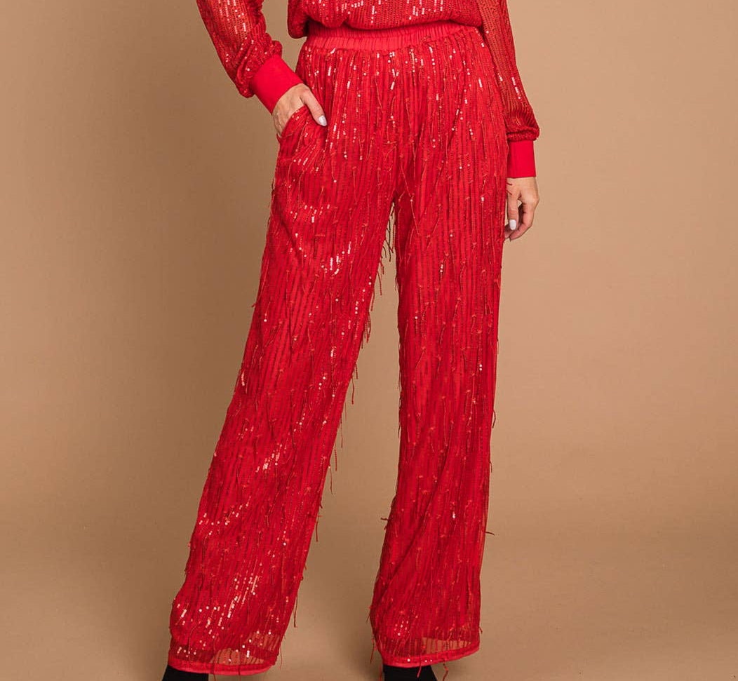 Sequin Fabric Wide Leg Pants