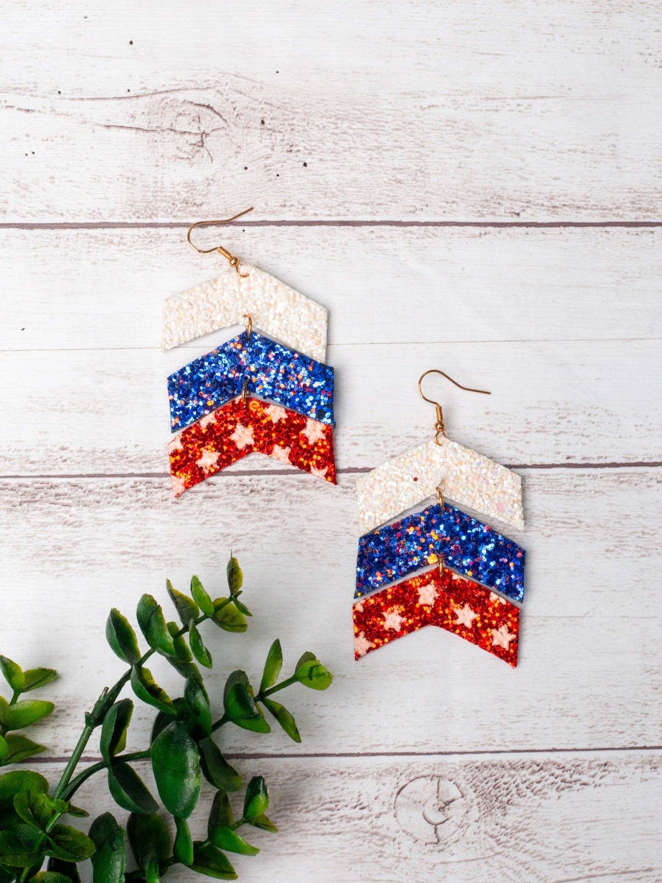 Party Like It's 1776 Chevron Glitter Americana Earrings