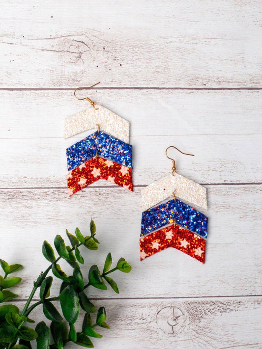 Party Like It's 1776 Chevron Glitter Americana Earrings