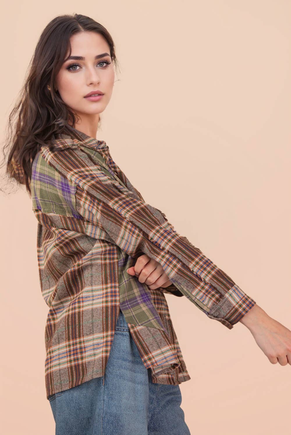 Plaid Detail Casual Shirt Top
