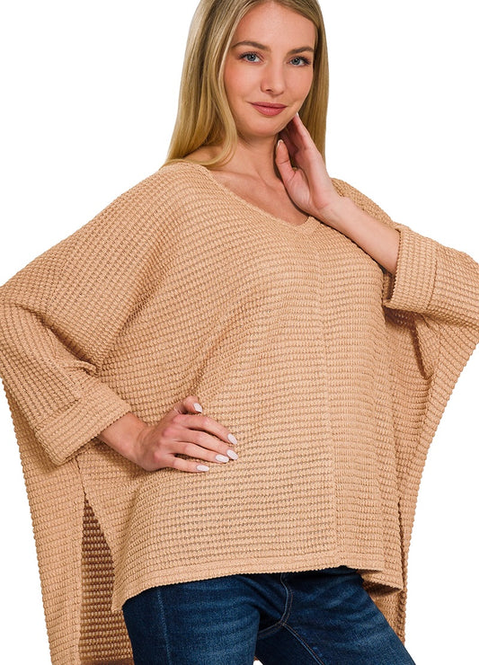 Zenana 3/4 Sleeve V-Neck Jacquard Sweater