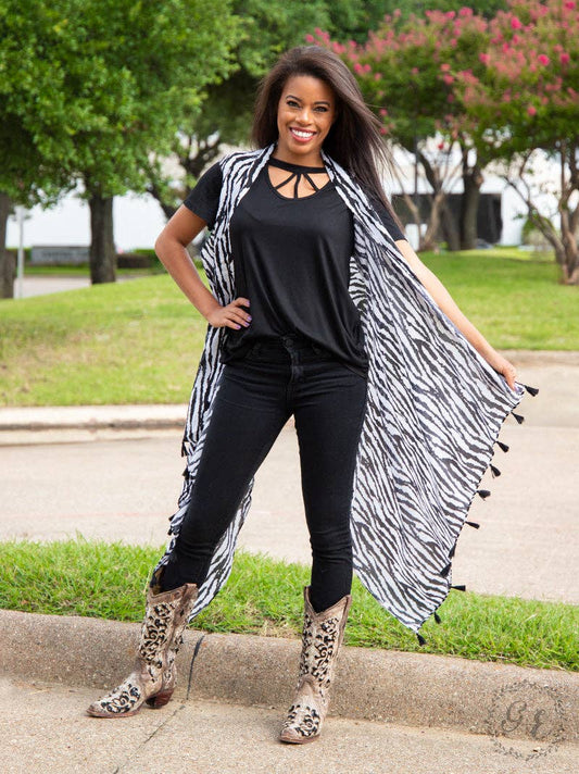 Black & White Zebra Kimono with Tassels