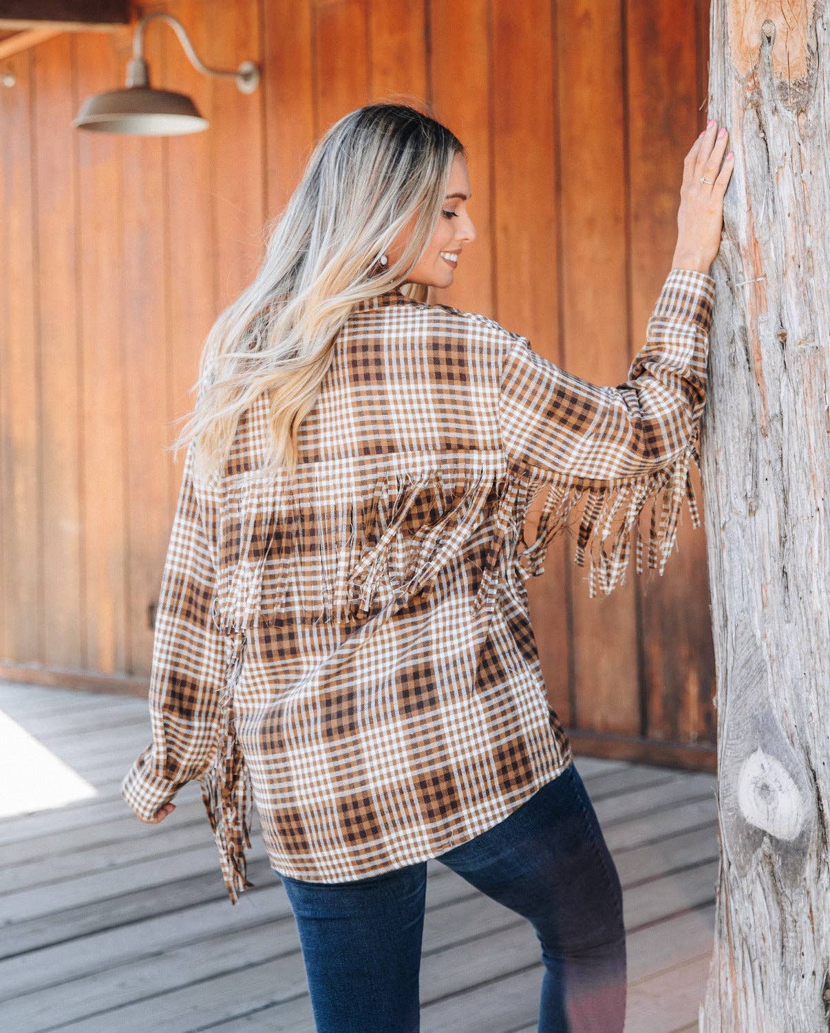 Plaid Fringe Detail Long Sleeve Flannel