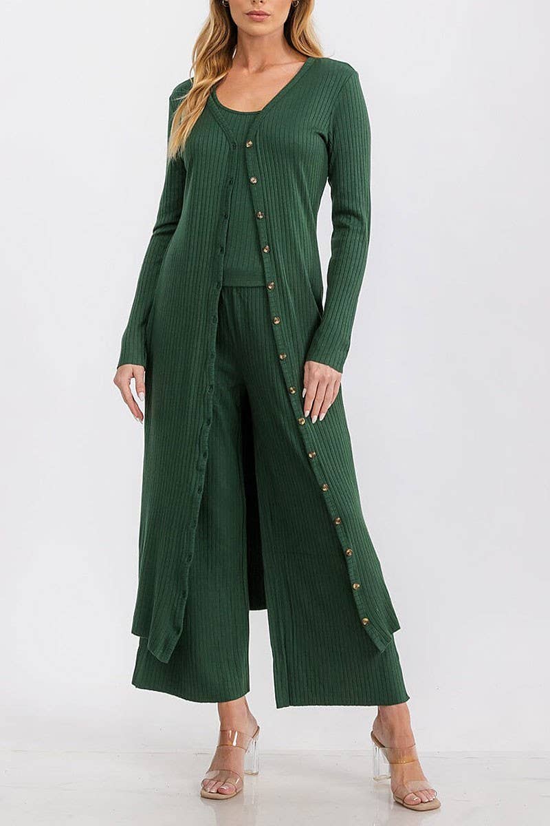 Ribbed Cardigan Loungewear Set (3 Piece Set)