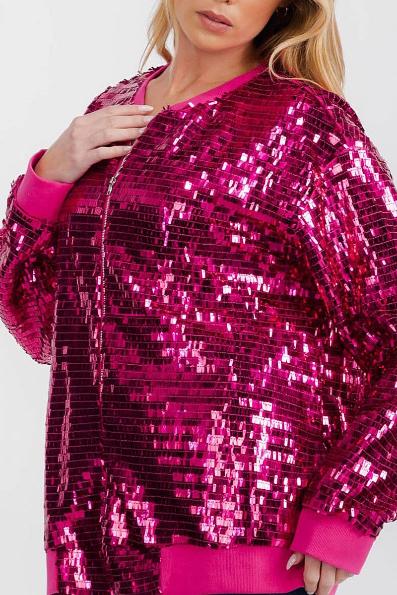 Allover Sequins Detail Zip Up Jacket