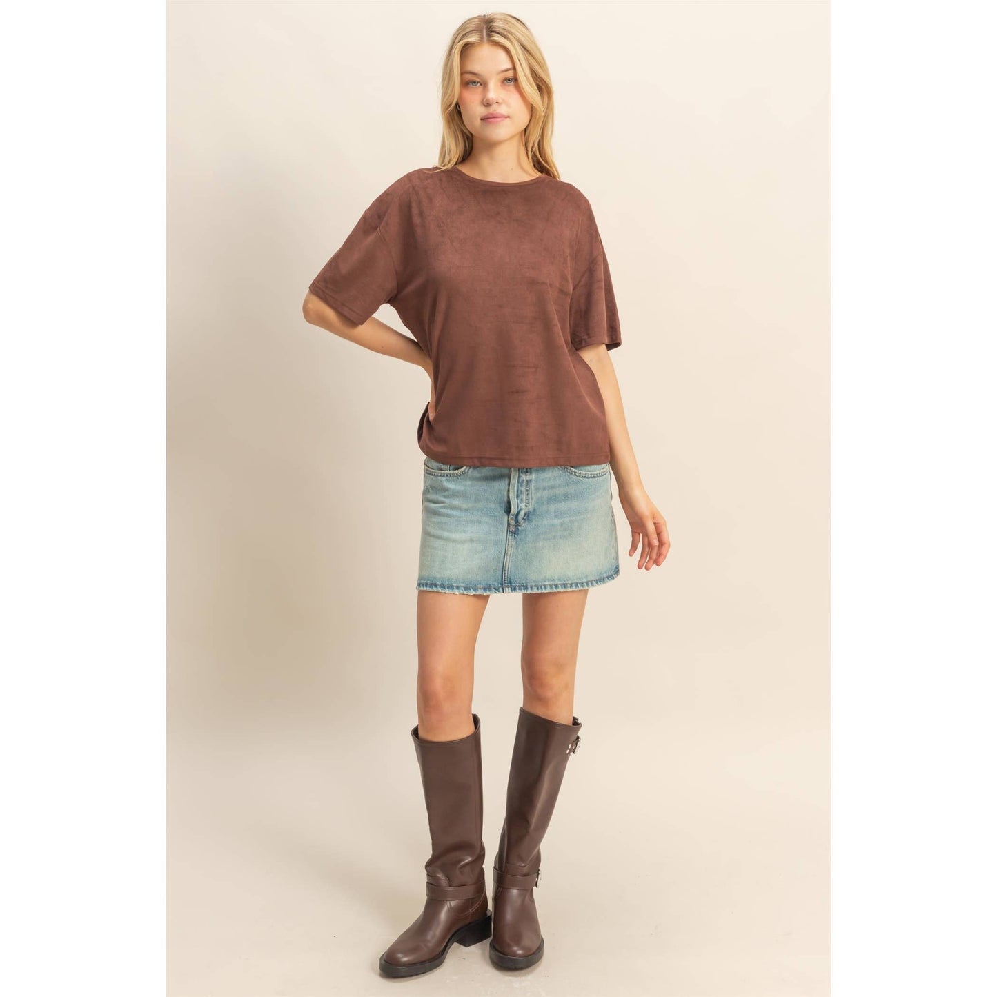 Suede Short Sleeve T-Shirt