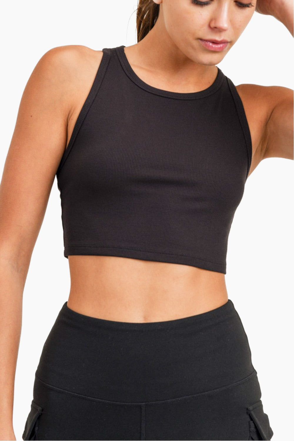 Mono B Essential Micro-Ribbed Cropped Racer Athleisure Tank Top (2 Colors)