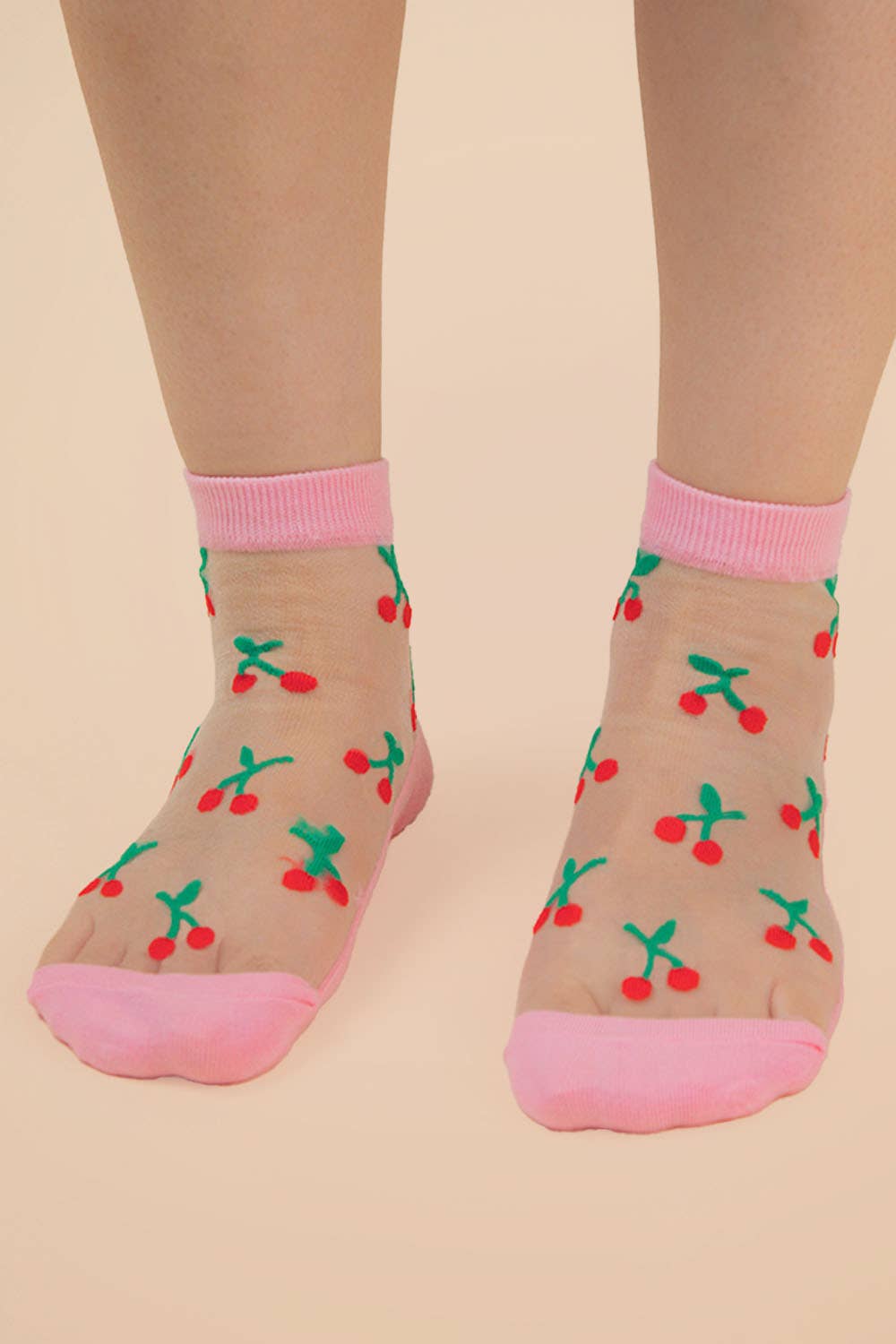 Cherry Embroidered Mesh Ankle Socks