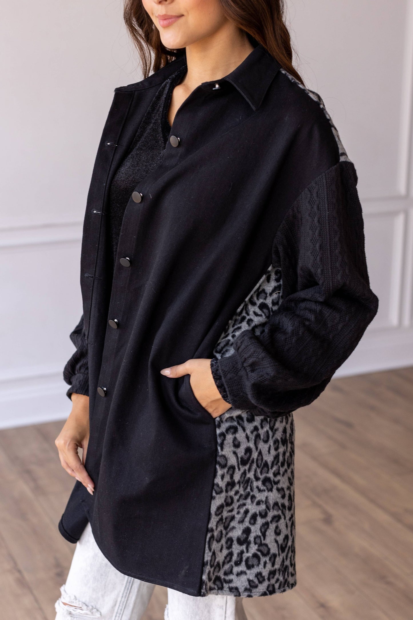 Feline Flair Button-Up Jacket