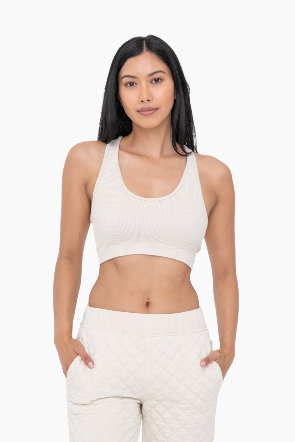 Mono B Ribbed Seamless Mineral-Washed Racer Back Sports Bra