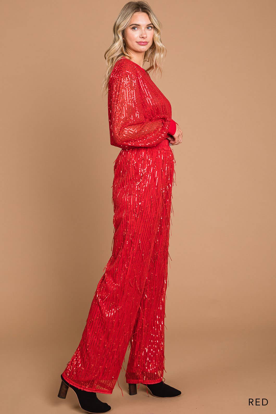 Sequin Fabric Wide Leg Pants