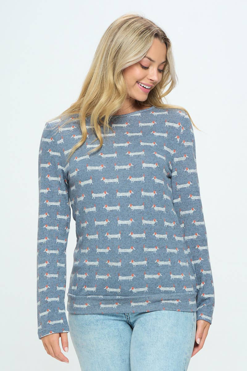 Weiner Dog Print Pullover