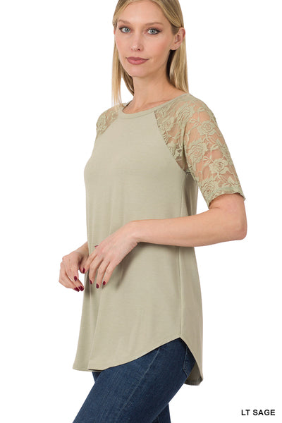Zenana Lace Detail Short Sleeve Round Neck Top (3 Colors)