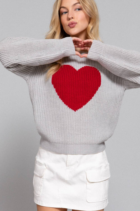 Round Neck Heart Jacquard Sweater