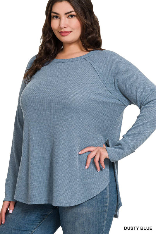 Zenana Curvy Waffle Long Sleeve Top