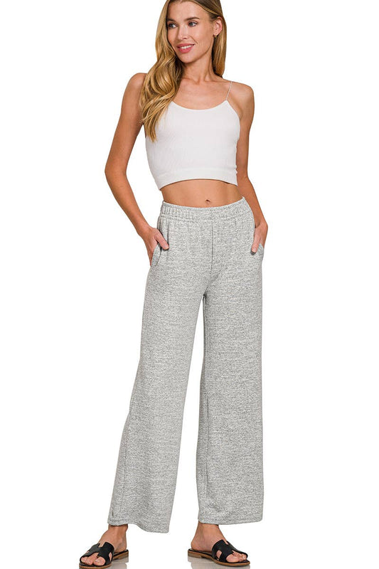 zenana Soft Melange Hacci Elastic Waistband Lounge Pants and Shorts w/ Pockets