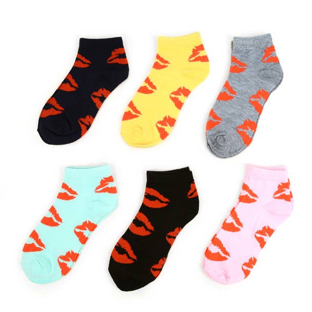 Women's Kisses Low Cut Socks - 6 Pack Assorted Colors