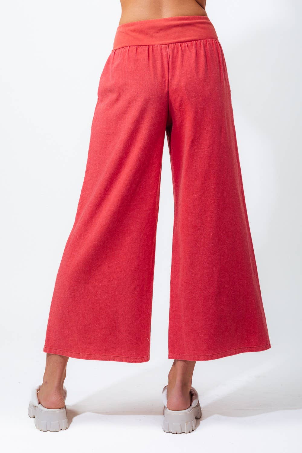 Woven Knit Waist Wide Leg Pants