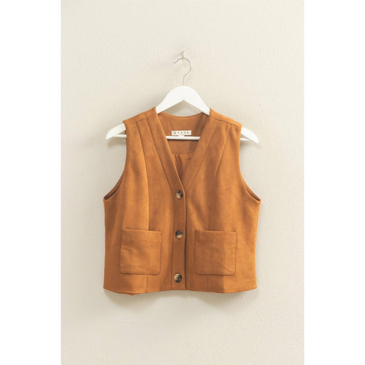 Button-Front Suede Vest