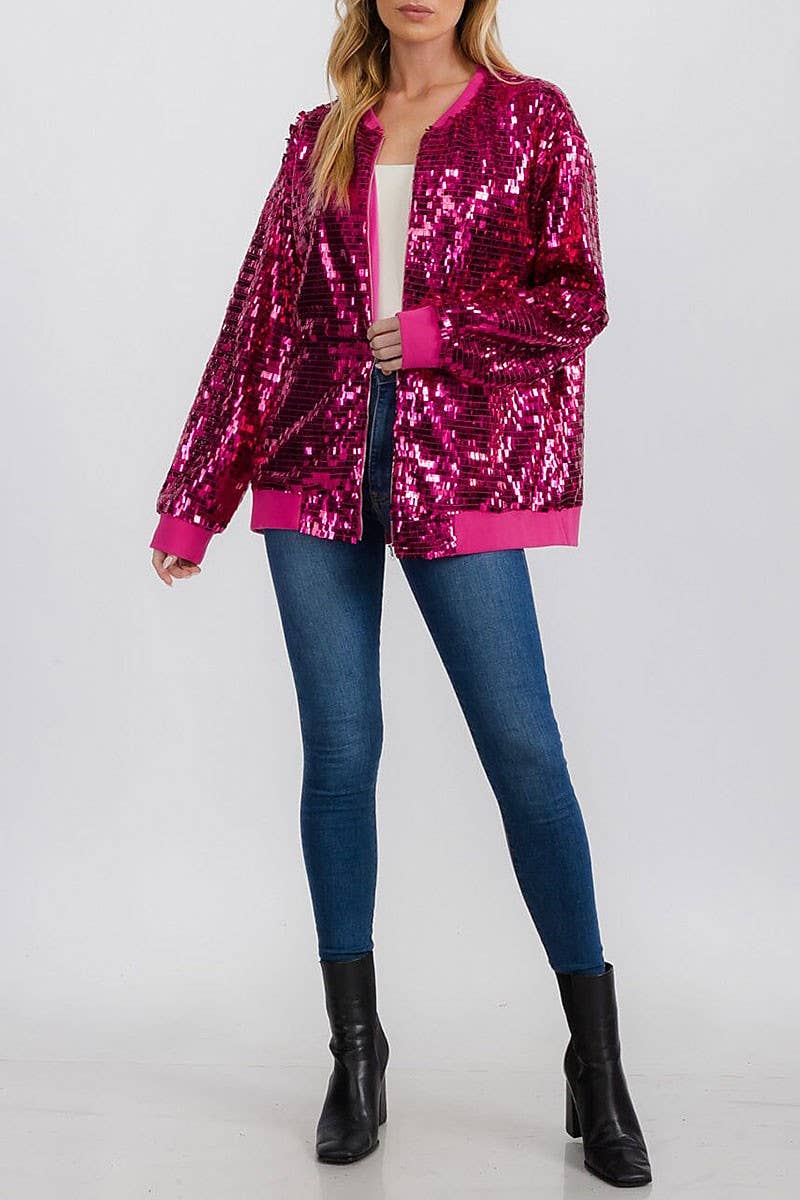 Allover Sequins Detail Zip Up Jacket