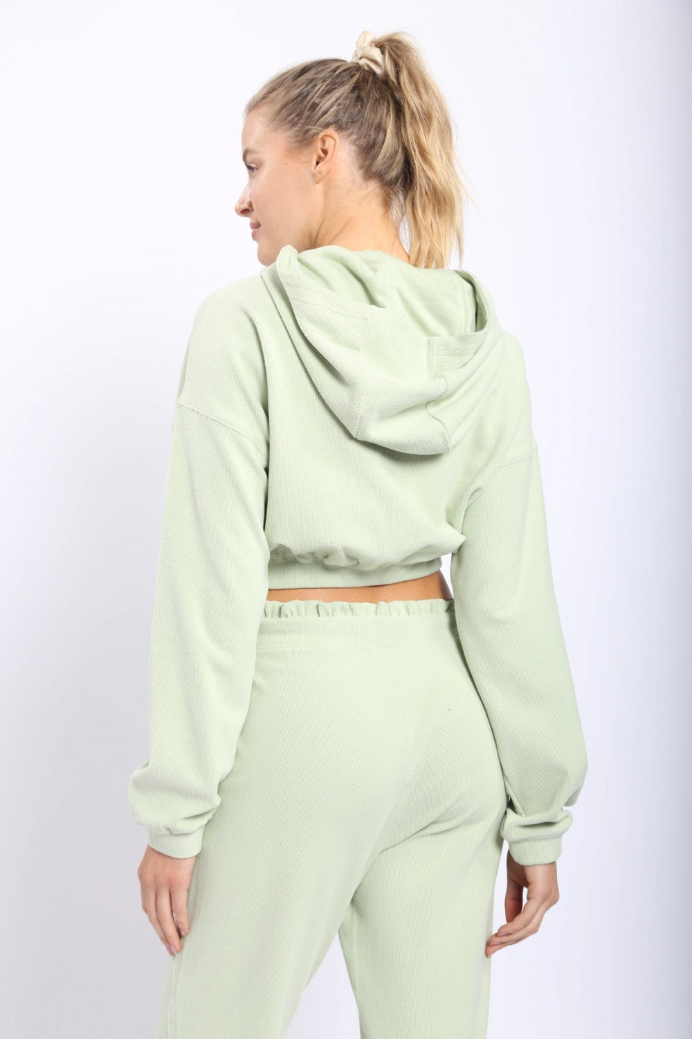Mono B Ribbed Cropped Hoodie and Joggers with Ruffled Waistband Separates