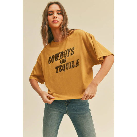 Cowboys and Tequila Graphic Tee (Long Crop Tee)