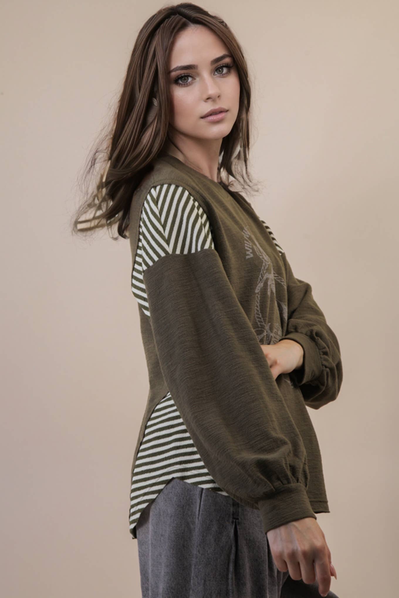 Oversized Mixed Media Western Graphic Knit Top