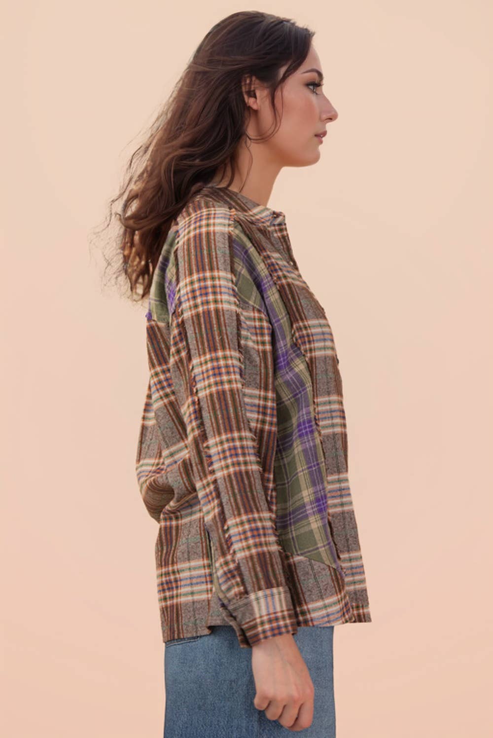 Plaid Detail Casual Shirt Top