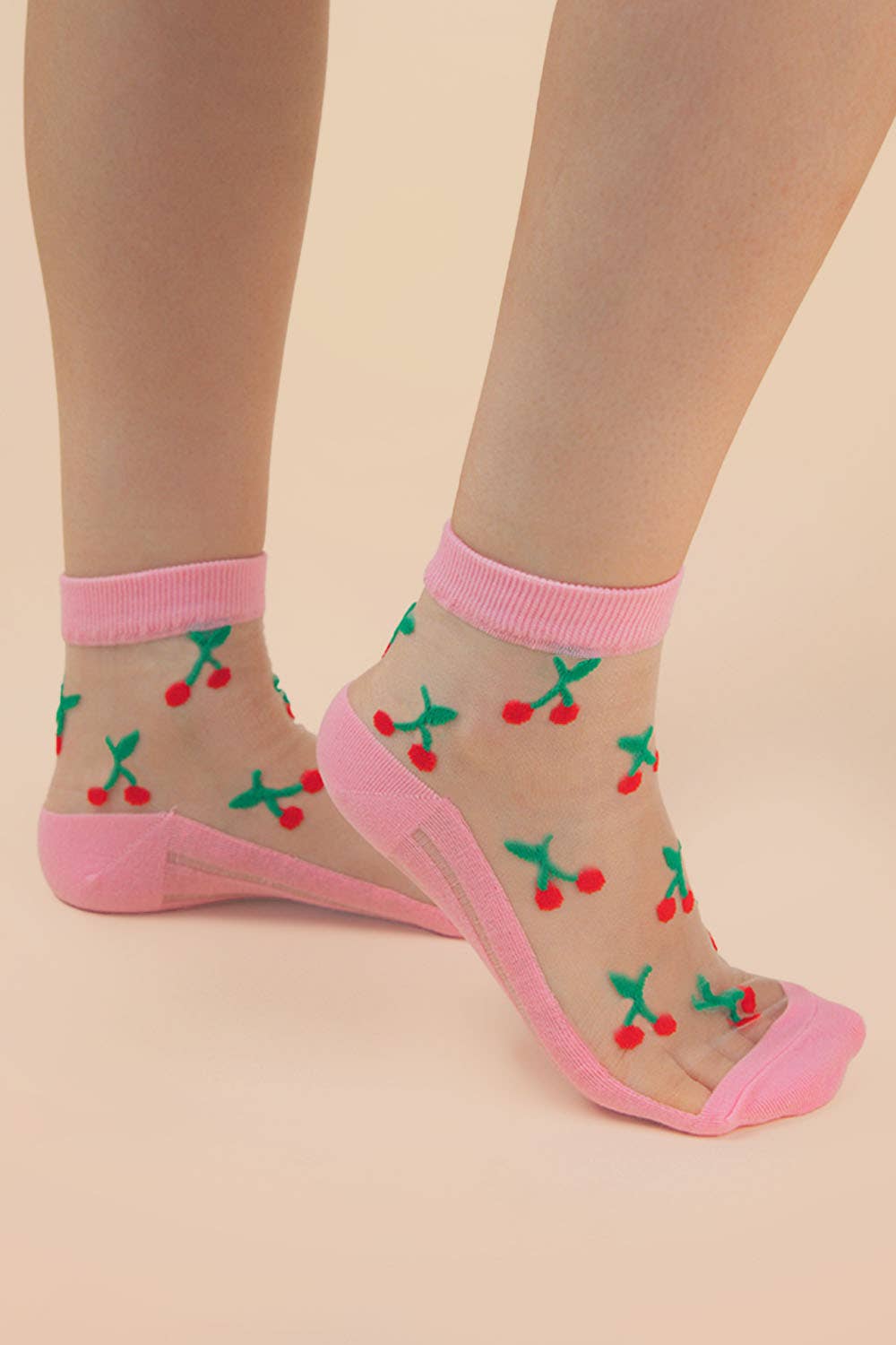 Cherry Embroidered Mesh Ankle Socks
