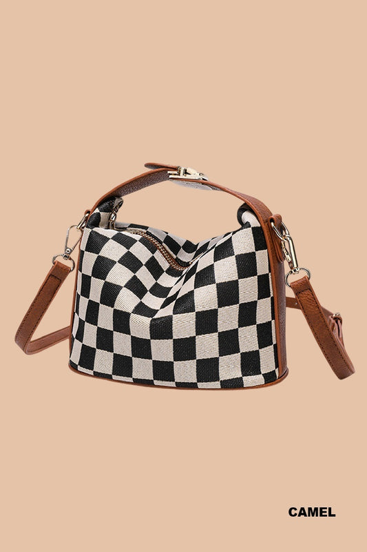Checkered Crossbody Cube Tote Bag