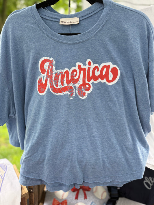 America Flowy Crop Tee