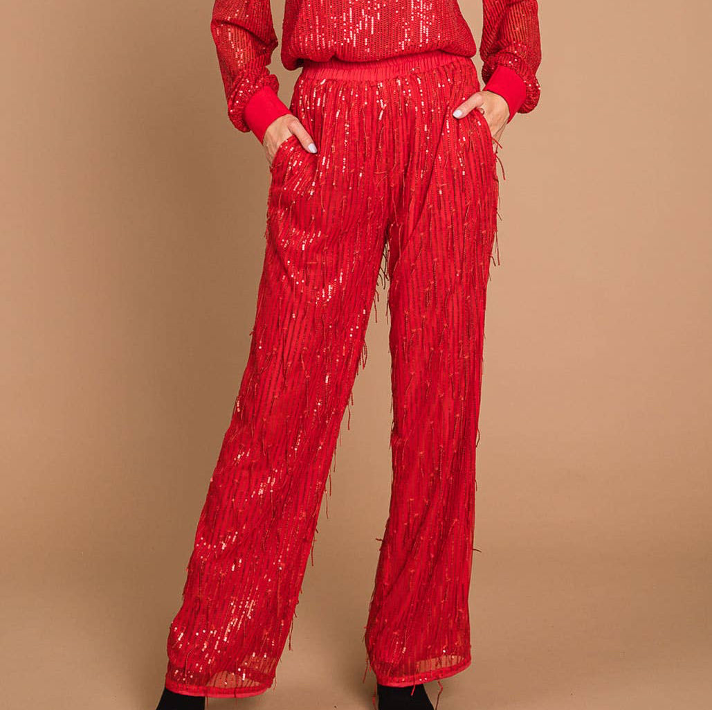 Sequin Fabric Wide Leg Pants