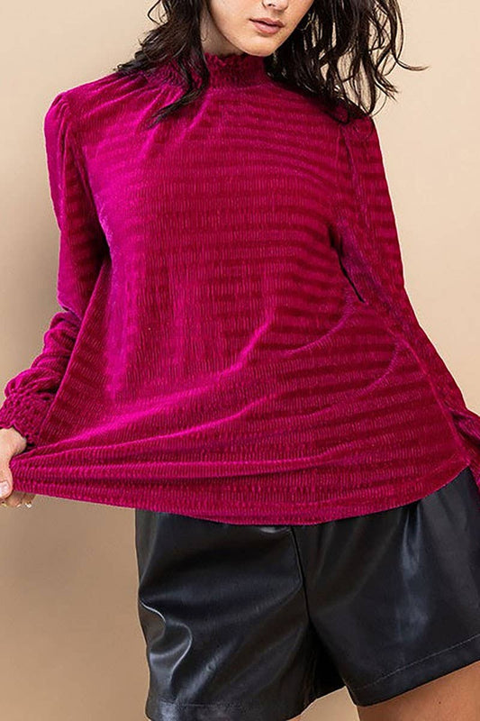 Textured Velvet Long Sleeve Top